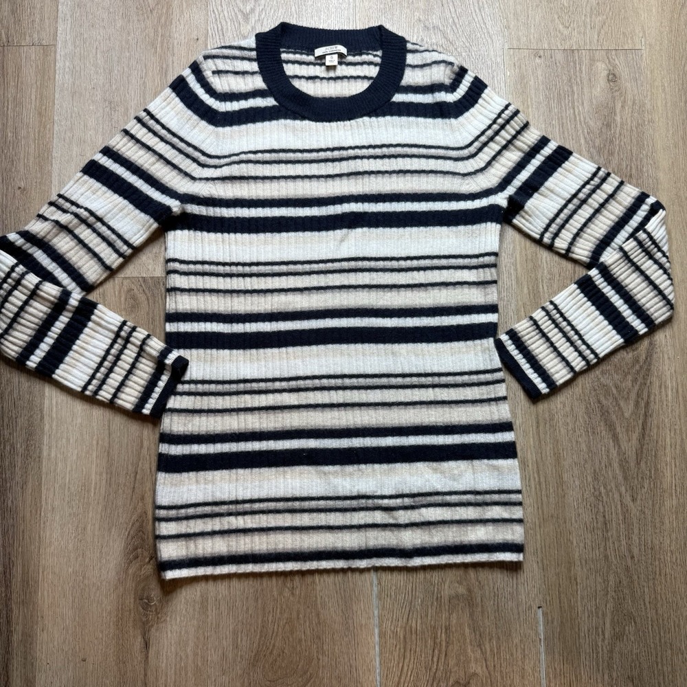 J. Crew Featherweight Cashmere Long-Sleeve T-Shirt Sweater in Stripe S Navy Crew